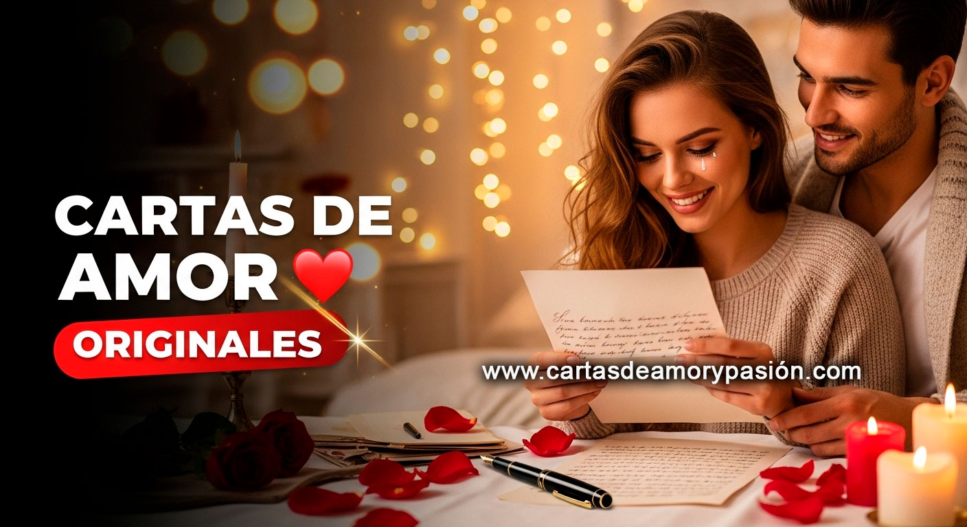 Pareja romántica leyendo carta de amor manuscrita con elementos vintage y ambiente cálido