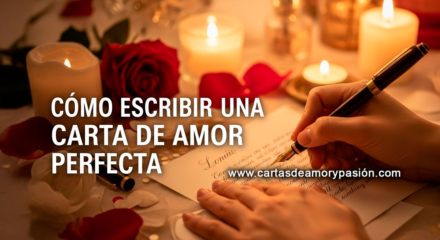 Manos escribiendo una carta de amor con pluma estilográfica sobre papel cremoso, rodeado de pétalos de rosa y luz dorada