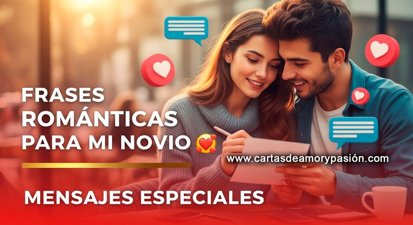 Pareja joven enamorada escribiendo mensajes románticos con corazones flotantes y ambiente cálido y romántico